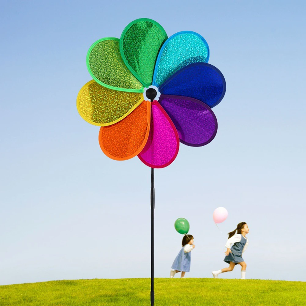 Flower Lawn Pinwheel Sparkly Garden Windmill Colorful Rainbow for Garden Party Outdoor Yard Decor