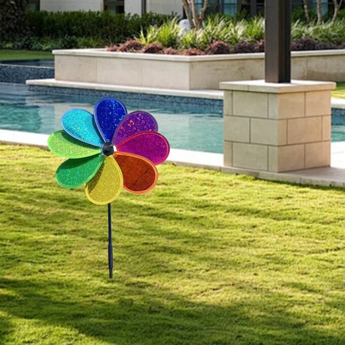 Flower Lawn Pinwheel Sparkly Garden Windmill Colorful Rainbow for Garden Party Outdoor Yard Decor - Image 2