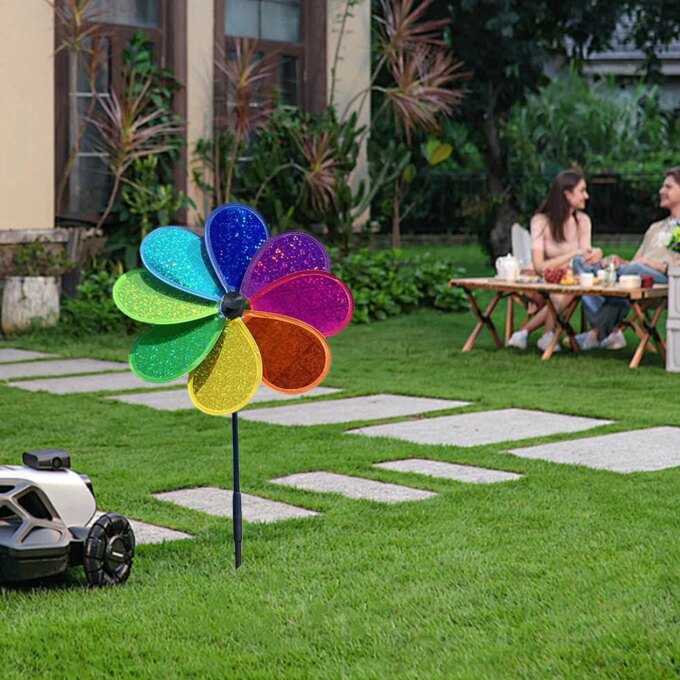 Flower Lawn Pinwheel Sparkly Garden Windmill Colorful Rainbow for Garden Party Outdoor Yard Decor - Image 3