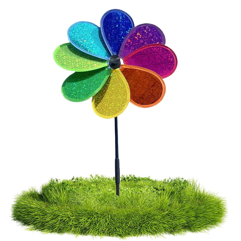 Flower Lawn Pinwheel Sparkly Garden Windmill Colorful Rainbow for Garden Party Outdoor Yard Decor