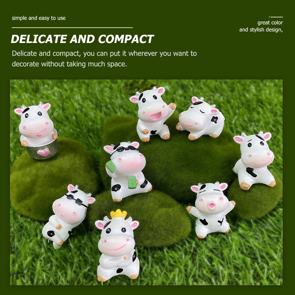 8 Pcs Cow Figurines Resin Dairy Cows Miniature Animal Statues Garden Decor Lawn naments Cartoon Crafts Sculptures Home Decor