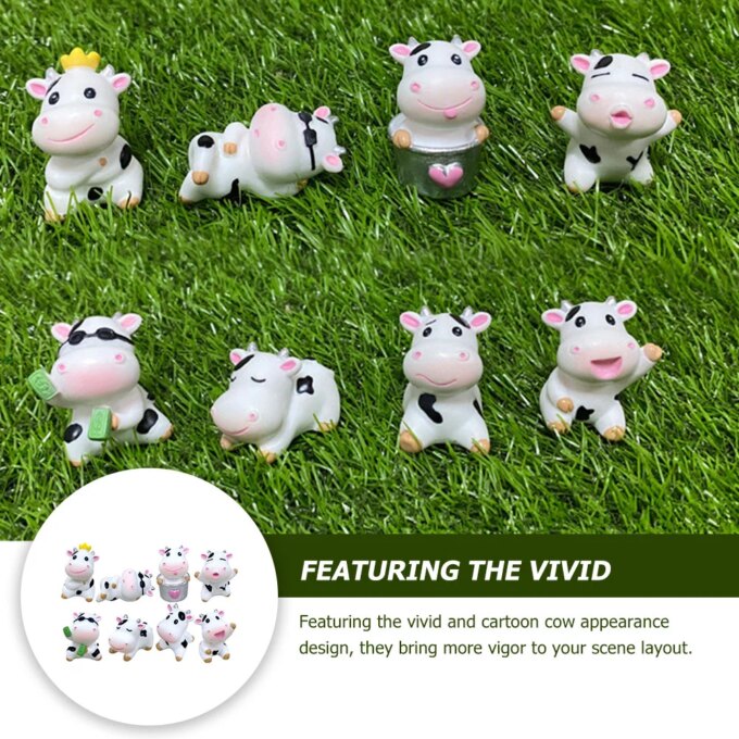 8 Pcs Cow Figurines Resin Dairy Cows Miniature Animal Statues Garden Decor Lawn naments Cartoon Crafts Sculptures Home Decor - Image 5