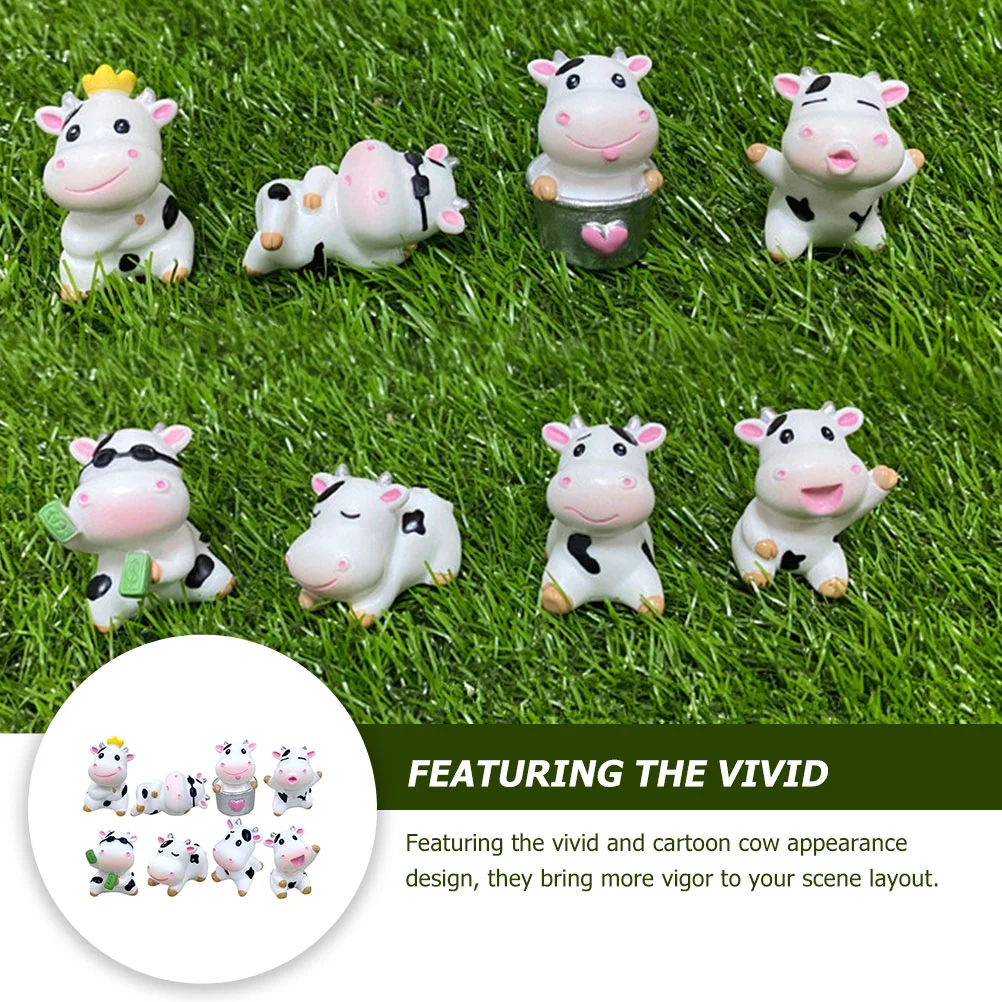 8 Pcs Cow Figurines Resin Dairy Cows Miniature Animal Statues Garden Decor Lawn naments Cartoon Crafts Sculptures Home Decor