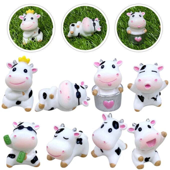 8 Pcs Cow Figurines Resin Dairy Cows Miniature Animal Statues Garden Decor Lawn naments Cartoon Crafts Sculptures Home Decor - Image 4