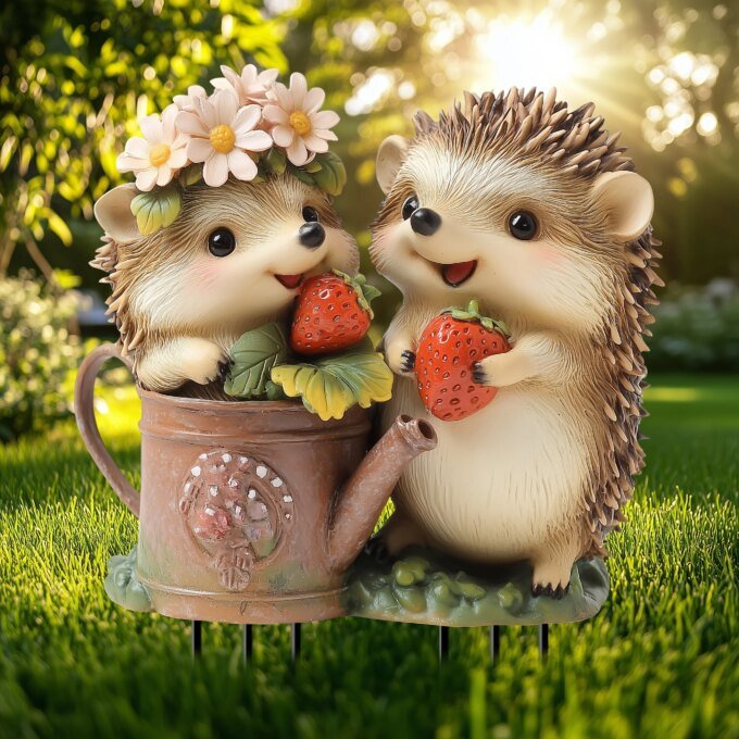 1 PC Creative cute strawberry hedgehog garden decoration, 2D flat acrylic decorative ground insert with classic spring elements. - Image 5