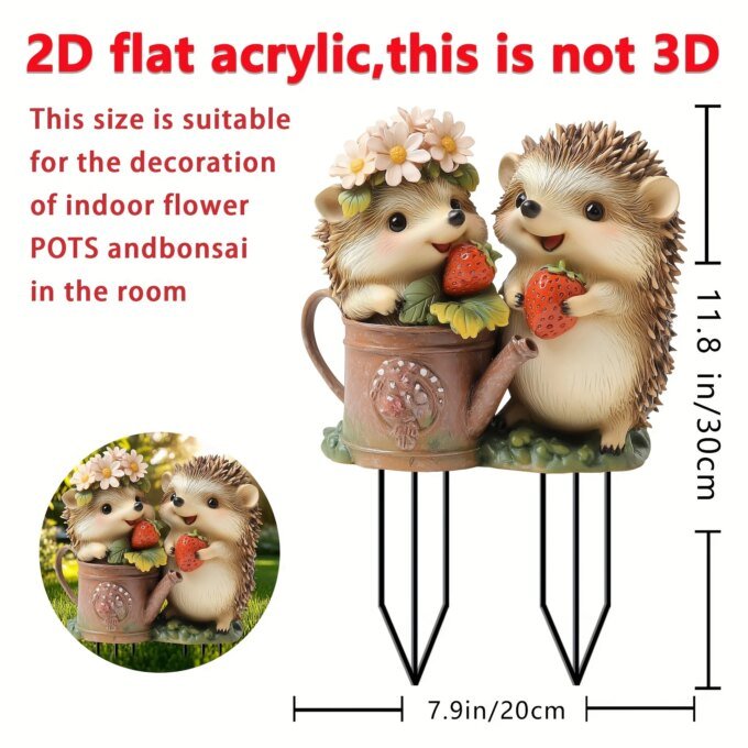 1 PC Creative cute strawberry hedgehog garden decoration, 2D flat acrylic decorative ground insert with classic spring elements. - Image 2