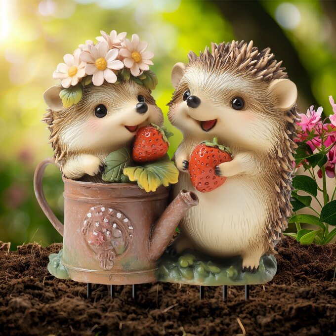 1 PC Creative cute strawberry hedgehog garden decoration, 2D flat acrylic decorative ground insert with classic spring elements. - Image 3