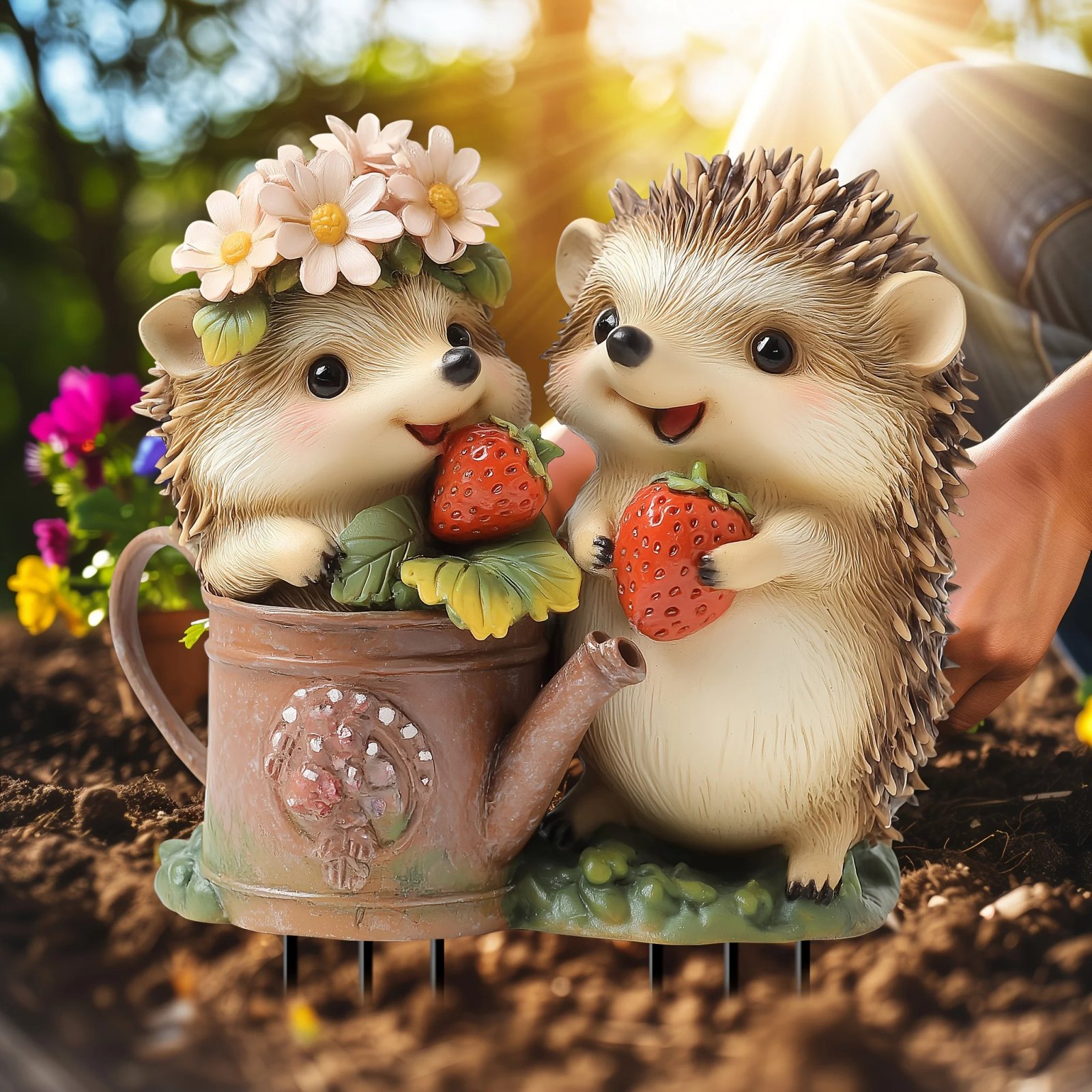 1 PC Creative cute strawberry hedgehog garden decoration, 2D flat acrylic decorative ground insert with classic spring elements.
