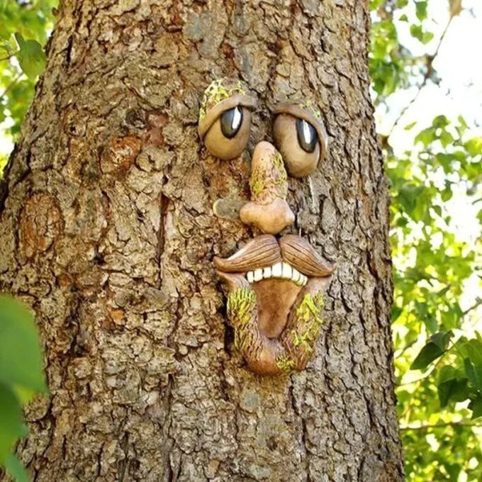 Outdoor Tree Face Statues Old Man Tree Hugger Bark Ghost Face Decoration Funny Yard Art Tree Decor Outdoor Garden Creative Props - Image 2