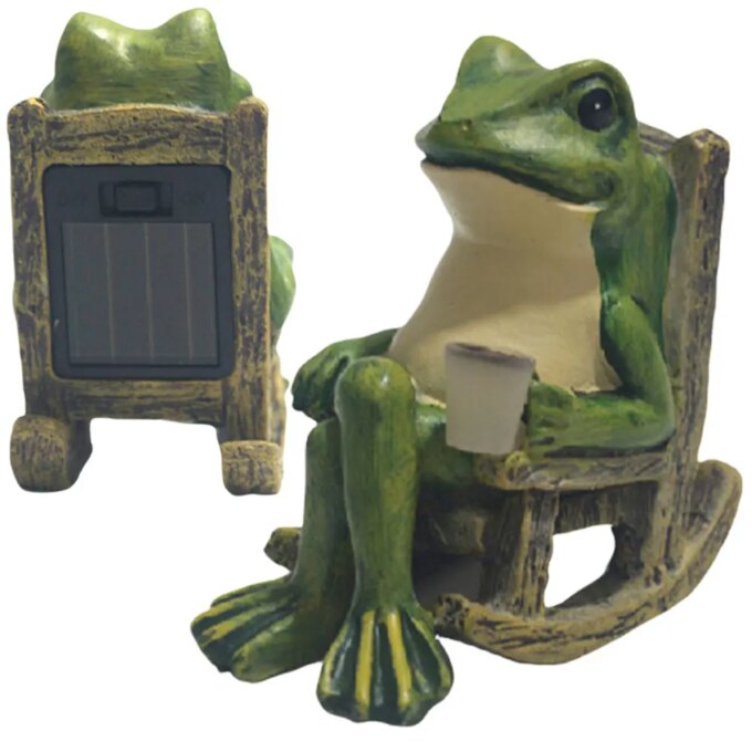 Frog Garden Statue Outdoor Lights Solar Garden Frog Decor Resin Frog Figurine Housewarming Gift for Patio Yard Lawn Ornament - Image 4