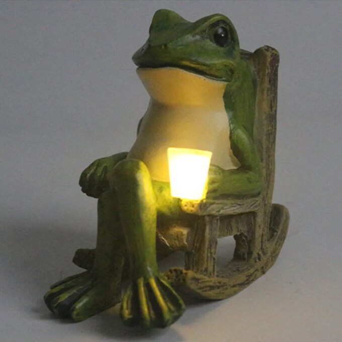 Frog Garden Statue Outdoor Lights Solar Garden Frog Decor Resin Frog Figurine Housewarming Gift for Patio Yard Lawn Ornament - Image 5