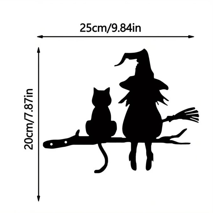 Metal Silhouette Cute Witch And Cat Garden Stake On The Branch Yard Art Decor, Tree Stump Plug-in, For Garden Lawn Courtyard - Image 2
