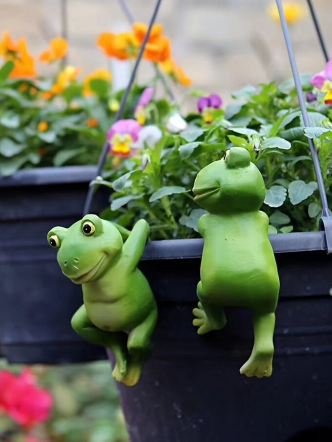 3pc garden garden art bonsai ornaments decorative creative cartoon animal frog hanging pot climbing tank rabbit resin - Image 3