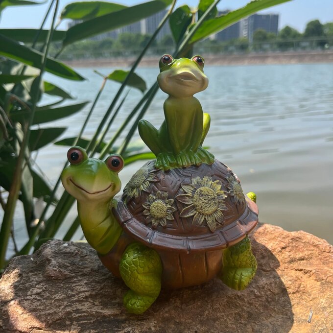 Cute Turtle And Frogs Sculpture Resin Home Garden Decoration Ornaments Animal Statue For Party Room Garden Decor Funny Gift - Image 4