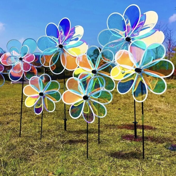 Color Bird Repelling Windmill Outdoor Grounding Mounted Reflective Changing Windmill Wind Spinner Kindergarten Children's Toys - Image 2