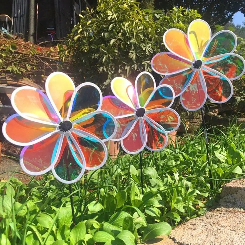Color Bird Repelling Windmill Outdoor Grounding Mounted Reflective Changing Windmill Wind Spinner Kindergarten Children's Toys Color Bird Repelling Windmill Outdoor Grounding Mounted Reflective Changing Windmill Wind Spinner Kindergarten Children's Toys