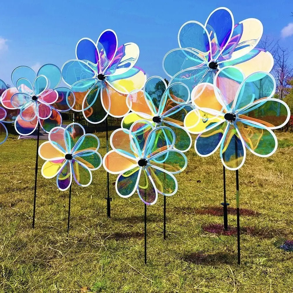 Color Bird Repelling Windmill Outdoor Grounding Mounted Reflective Changing Windmill Wind Spinner Kindergarten Children's Toys Color Bird Repelling Windmill Outdoor Grounding Mounted Reflective Changing Windmill Wind Spinner Kindergarten Children's Toys