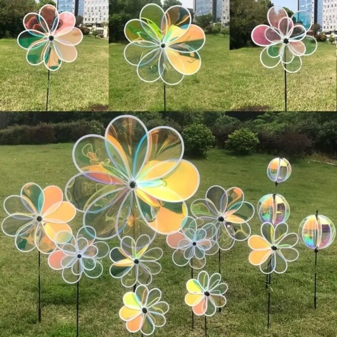 Color Bird Repelling Windmill Outdoor Grounding Mounted Reflective Changing Windmill Wind Spinner Kindergarten Children's Toys