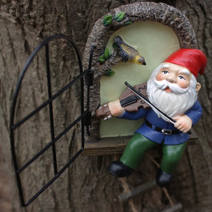 1 resin handicraft hanging from a dwarf playing piano tree, iron window, hanging tree, decorating courtyard tree trunks, hanging - Image 2