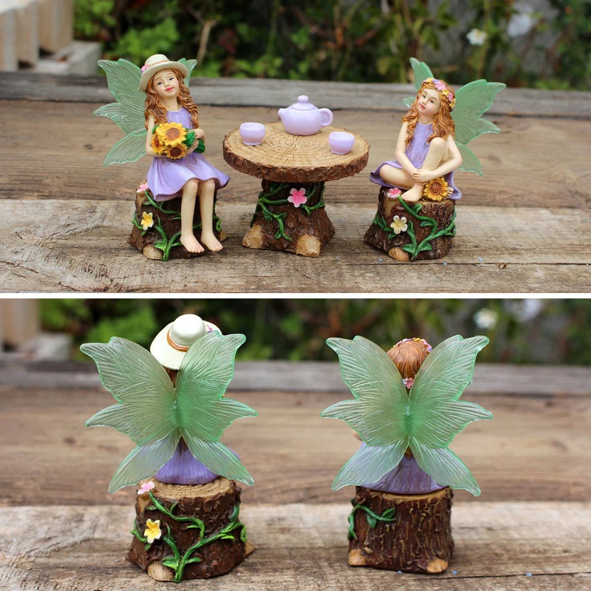 1 Set Summer Tea Party Vacation Flower Fairy, Interesting Scene Simulation Micro Landscape Decoration Statue, Outdoor Fairy Gard