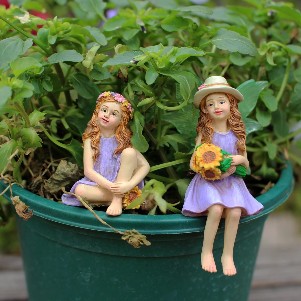 1 Set Summer Tea Party Vacation Flower Fairy, Interesting Scene Simulation Micro Landscape Decoration Statue, Outdoor Fairy Gard