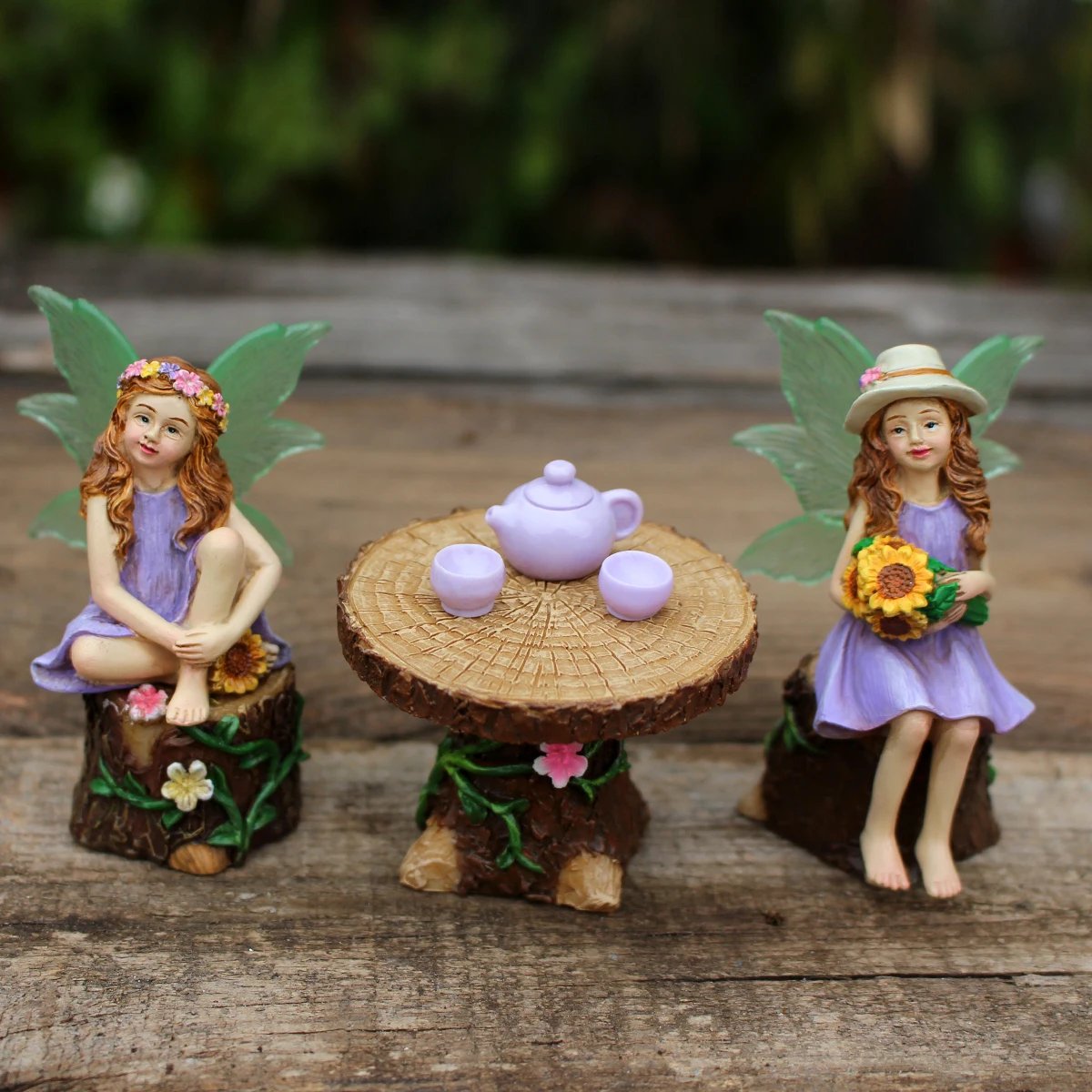 1 Set Summer Tea Party Vacation Flower Fairy, Interesting Scene Simulation Micro Landscape Decoration Statue, Outdoor Fairy Gard