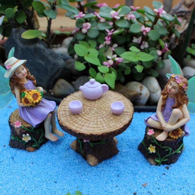 1 Set Summer Tea Party Vacation Flower Fairy, Interesting Scene Simulation Micro Landscape Decoration Statue, Outdoor Fairy Gard - Image 2