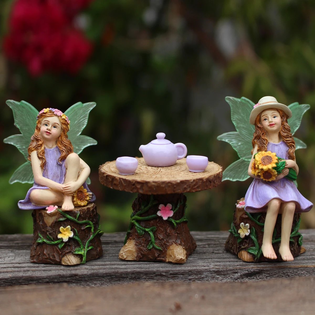 1 Set Summer Tea Party Vacation Flower Fairy, Interesting Scene Simulation Micro Landscape Decoration Statue, Outdoor Fairy Gard