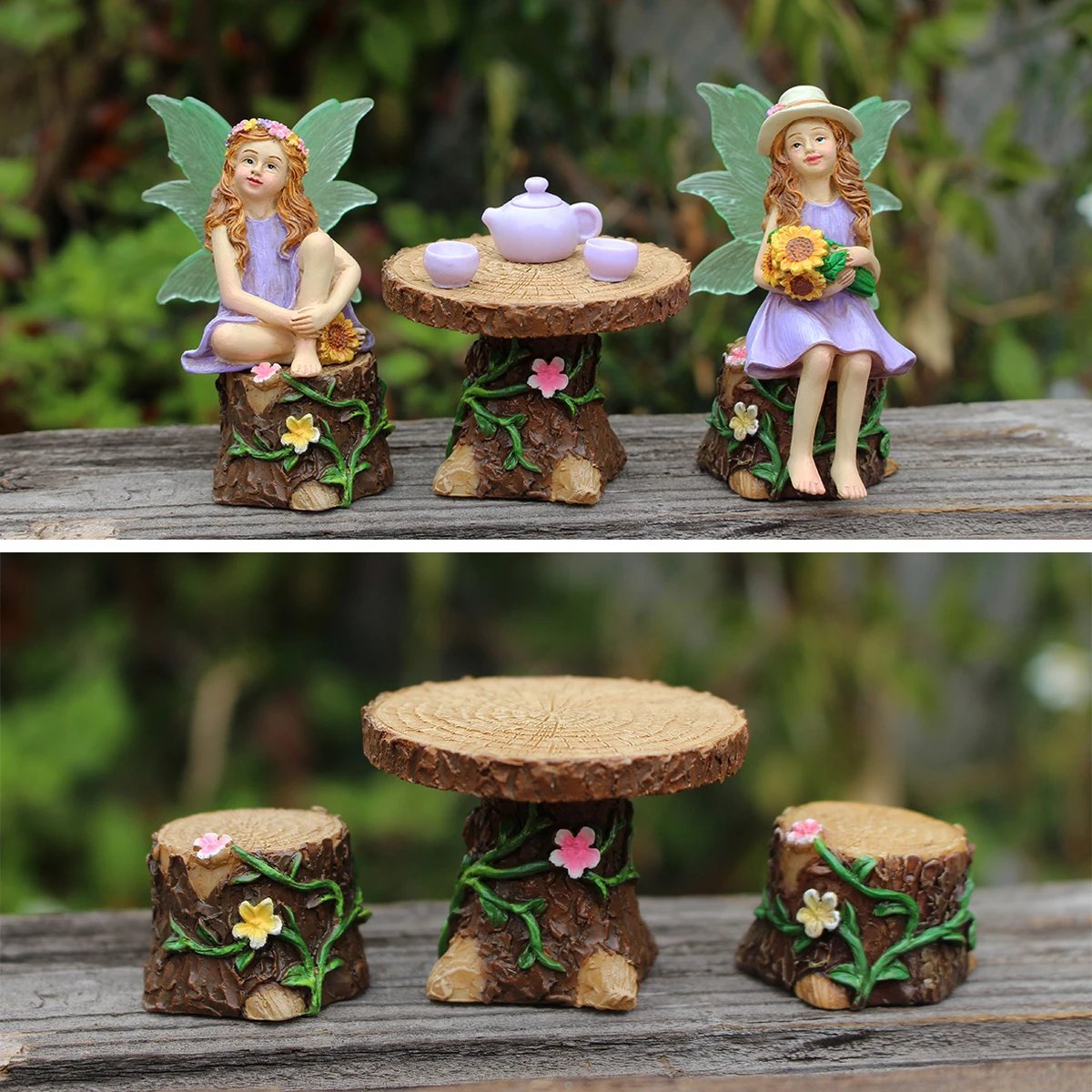 1 Set Summer Tea Party Vacation Flower Fairy, Interesting Scene Simulation Micro Landscape Decoration Statue, Outdoor Fairy Gard