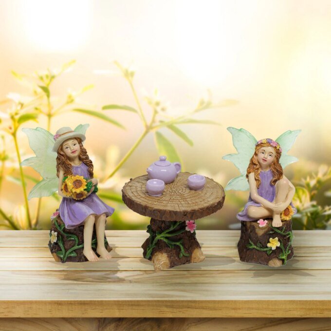 1 Set Summer Tea Party Vacation Flower Fairy, Interesting Scene Simulation Micro Landscape Decoration Statue, Outdoor Fairy Gard - Image 4