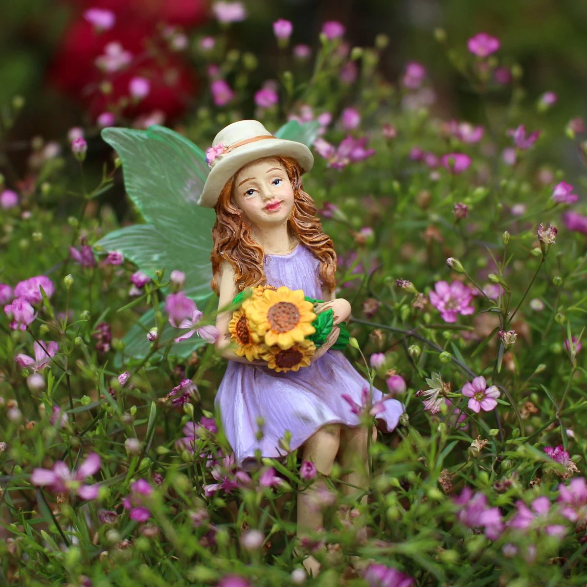 1 Set Summer Tea Party Vacation Flower Fairy, Interesting Scene Simulation Micro Landscape Decoration Statue, Outdoor Fairy Gard