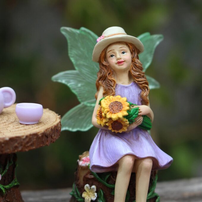 1 Set Summer Tea Party Vacation Flower Fairy, Interesting Scene Simulation Micro Landscape Decoration Statue, Outdoor Fairy Gard - Image 5