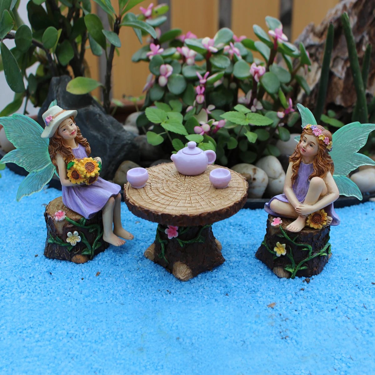 1 Set Summer Tea Party Vacation Flower Fairy, Interesting Scene Simulation Micro Landscape Decoration Statue, Outdoor Fairy Gard