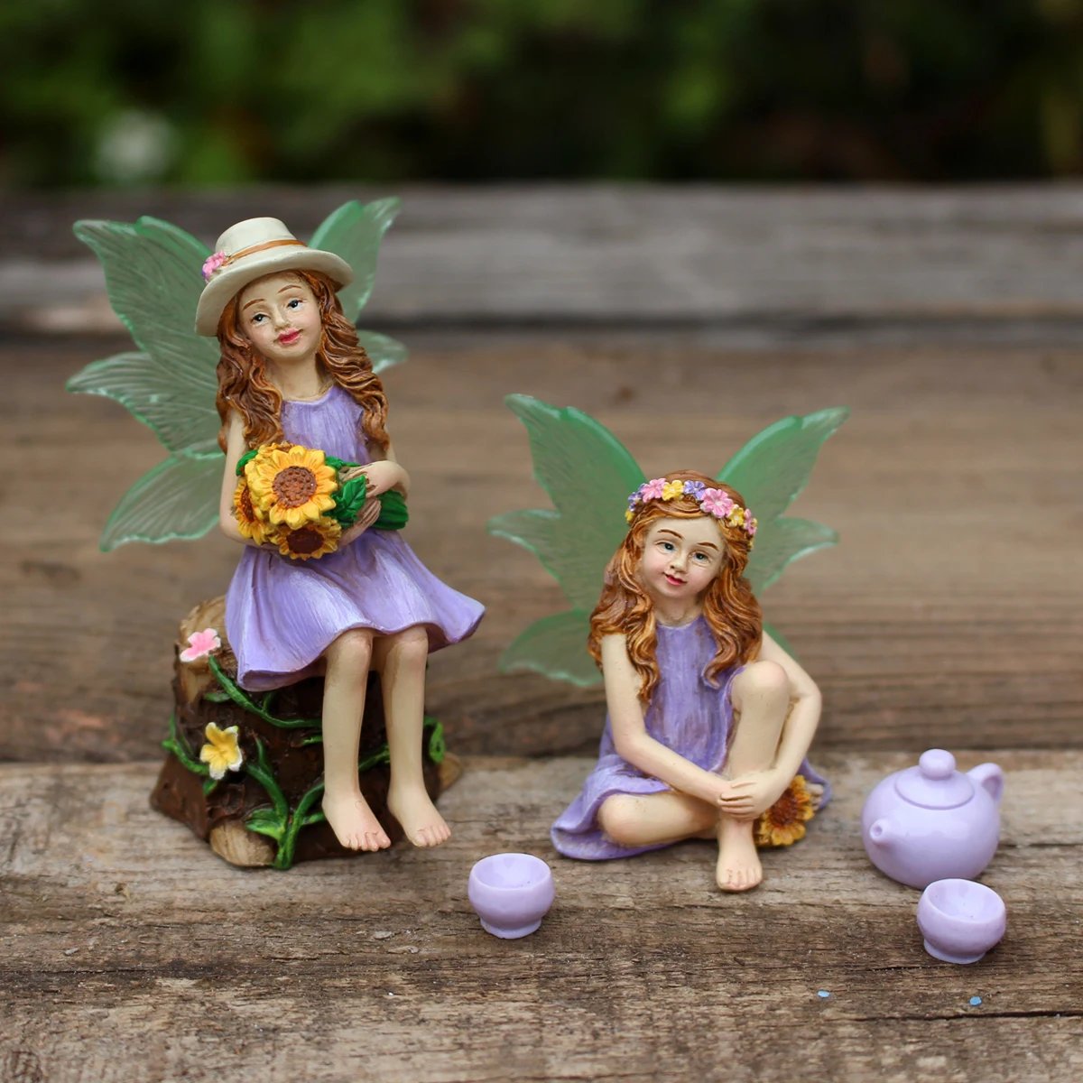 1 Set Summer Tea Party Vacation Flower Fairy, Interesting Scene Simulation Micro Landscape Decoration Statue, Outdoor Fairy Gard