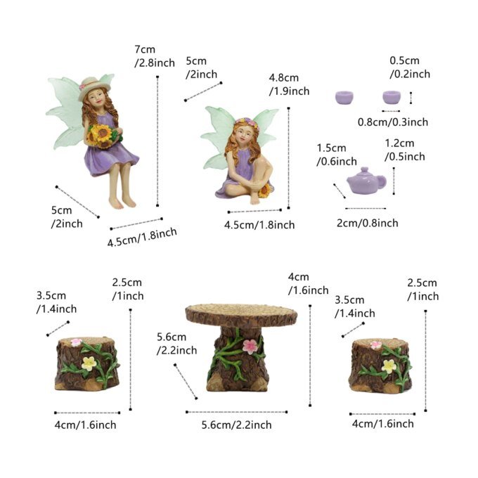 1 Set Summer Tea Party Vacation Flower Fairy, Interesting Scene Simulation Micro Landscape Decoration Statue, Outdoor Fairy Gard - Image 6