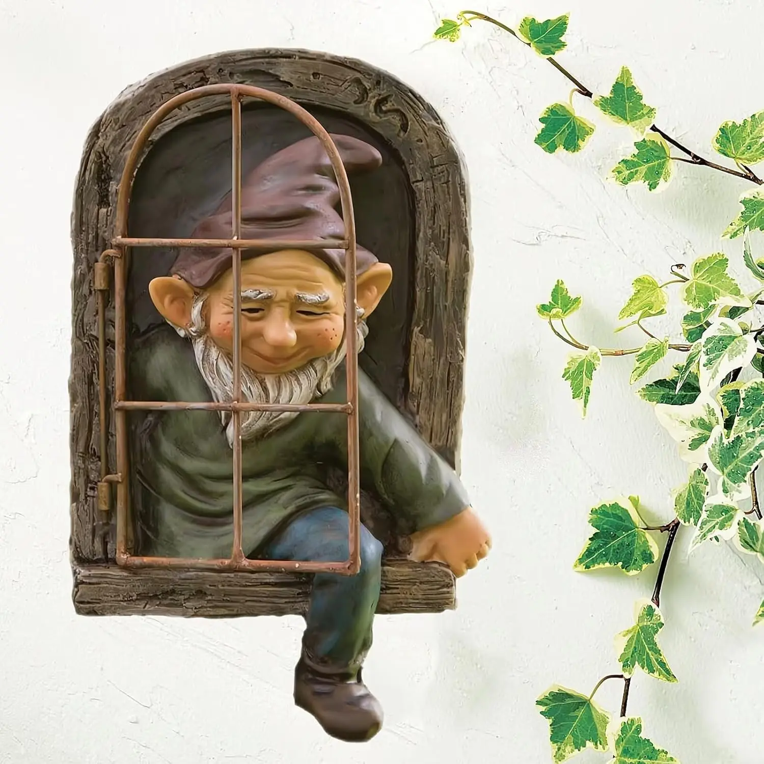 Elf Out The Door /Window Tree Hugger Naughty Garden Gnome Statue Tree Decor