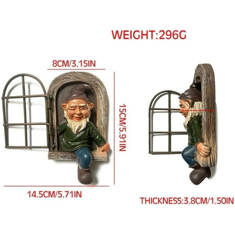 Elf Out The Door /Window Tree Hugger Naughty Garden Gnome Statue Tree Decor