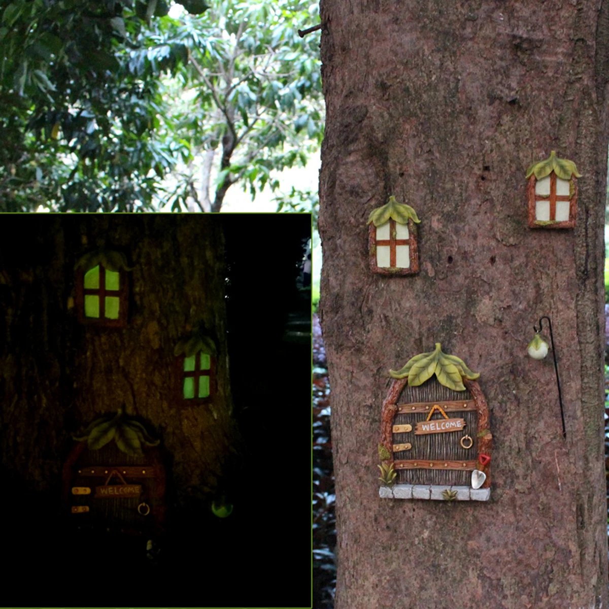 1 set of resin leaf fluorescent doors and windows, creative micro landscape, large tree decoration, tree hanging, palace decorat