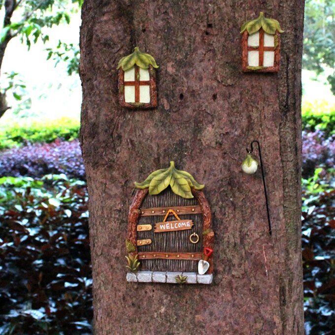 1 set of resin leaf fluorescent doors and windows, creative micro landscape, large tree decoration, tree hanging, palace decorat - Image 3