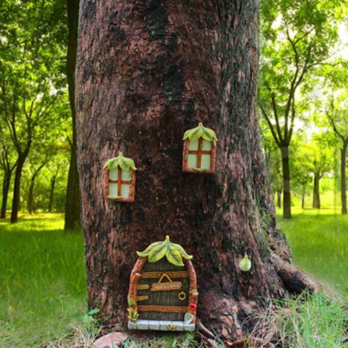 1 set of resin leaf fluorescent doors and windows, creative micro landscape, large tree decoration, tree hanging, palace decorat - Image 2