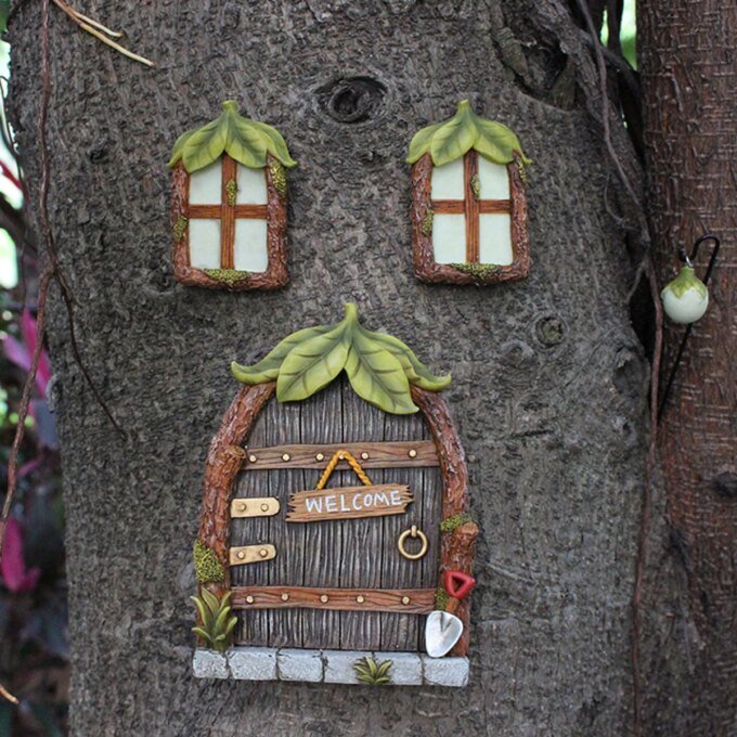 1 set of resin leaf fluorescent doors and windows, creative micro landscape, large tree decoration, tree hanging, palace decorat - Image 5
