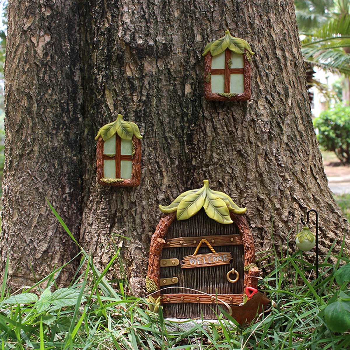 1 set of resin leaf fluorescent doors and windows, creative micro landscape, large tree decoration, tree hanging, palace decorat