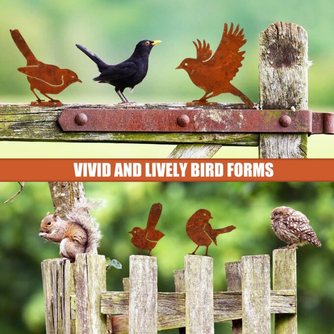5Pcs Garden Rusty Bird Ornaments Metal Birds Statues Art Set Silhouettes Metal Bird Yard Decorations for Outdoor Fences Branches - Image 5