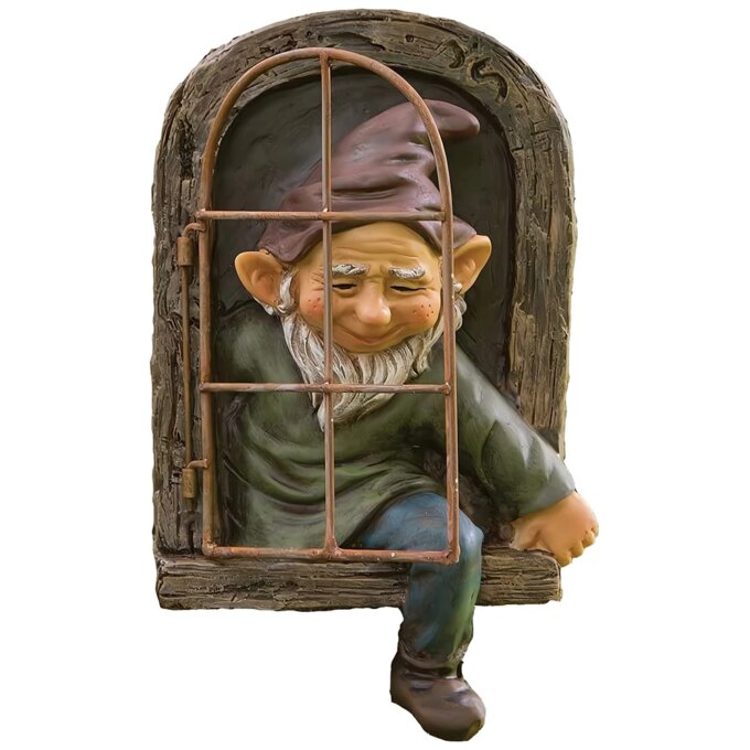 Elf Out The Door /Window Tree Hugger Naughty Garden Gnome Statue Tree Decor - Image 6