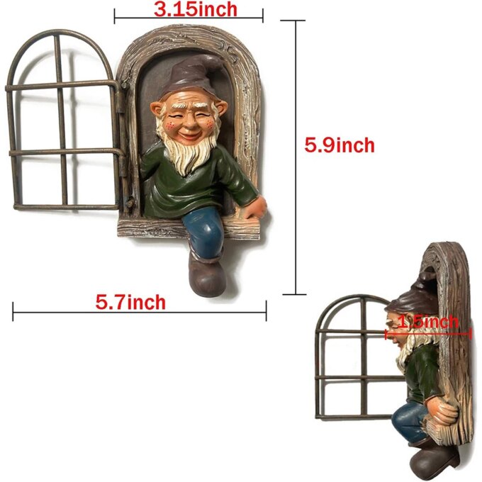 Elf Out The Door /Window Tree Hugger Naughty Garden Gnome Statue Tree Decor - Image 5