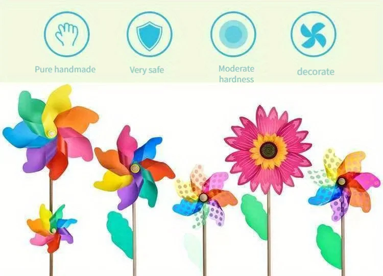 Colorful windmill outdoor decoration festival scenic park children holding rotating wooden color windmill