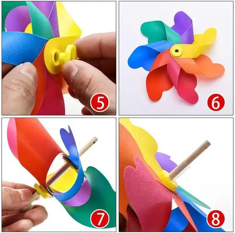 Colorful windmill outdoor decoration festival scenic park children holding rotating wooden color windmill