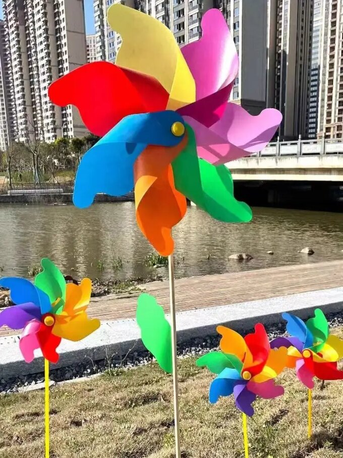 Colorful windmill outdoor decoration festival scenic park children holding rotating wooden color windmill - Image 2
