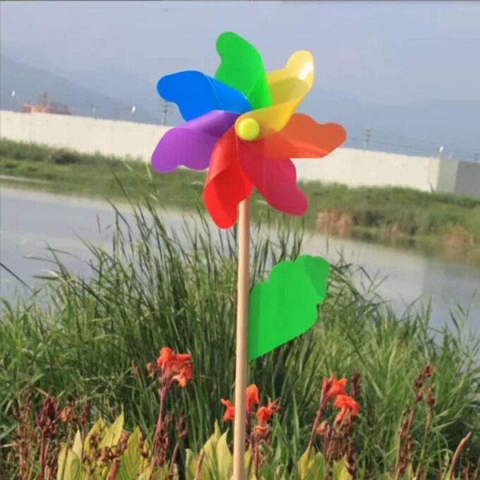 Colorful windmill outdoor decoration festival scenic park children holding rotating wooden color windmill - Image 4