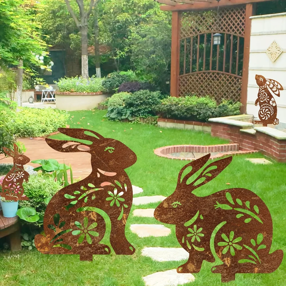 Rustic Metal Rabbit Garden Stake Rusty Finish Perfect for Outdoor Decor Backyard Patio Farm Rustic Metal Rabbit Garden Stake Rusty Finish Perfect for Outdoor Decor Backyard Patio Farm